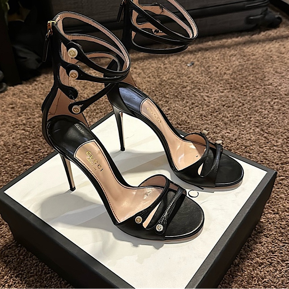 Black Gucci Open Toe Pumps